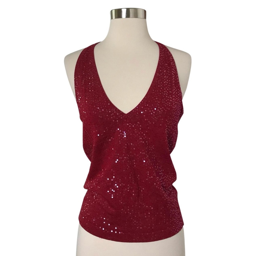 BCBG MAXAZRIA Sequin Red Halter Top